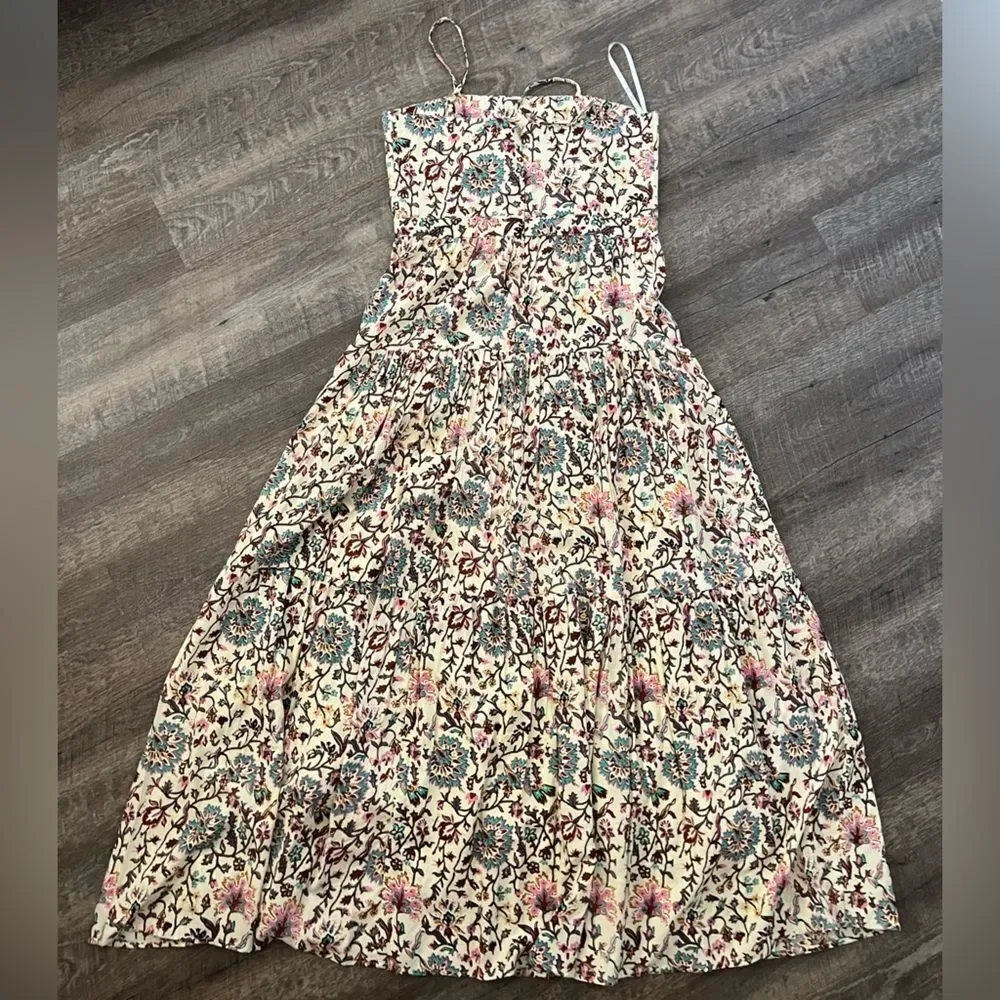 NWT RAGA Deema Tiered Cream Floral Maxi Dress with Pink & Blue Accents Medium - Picture 3 of 11